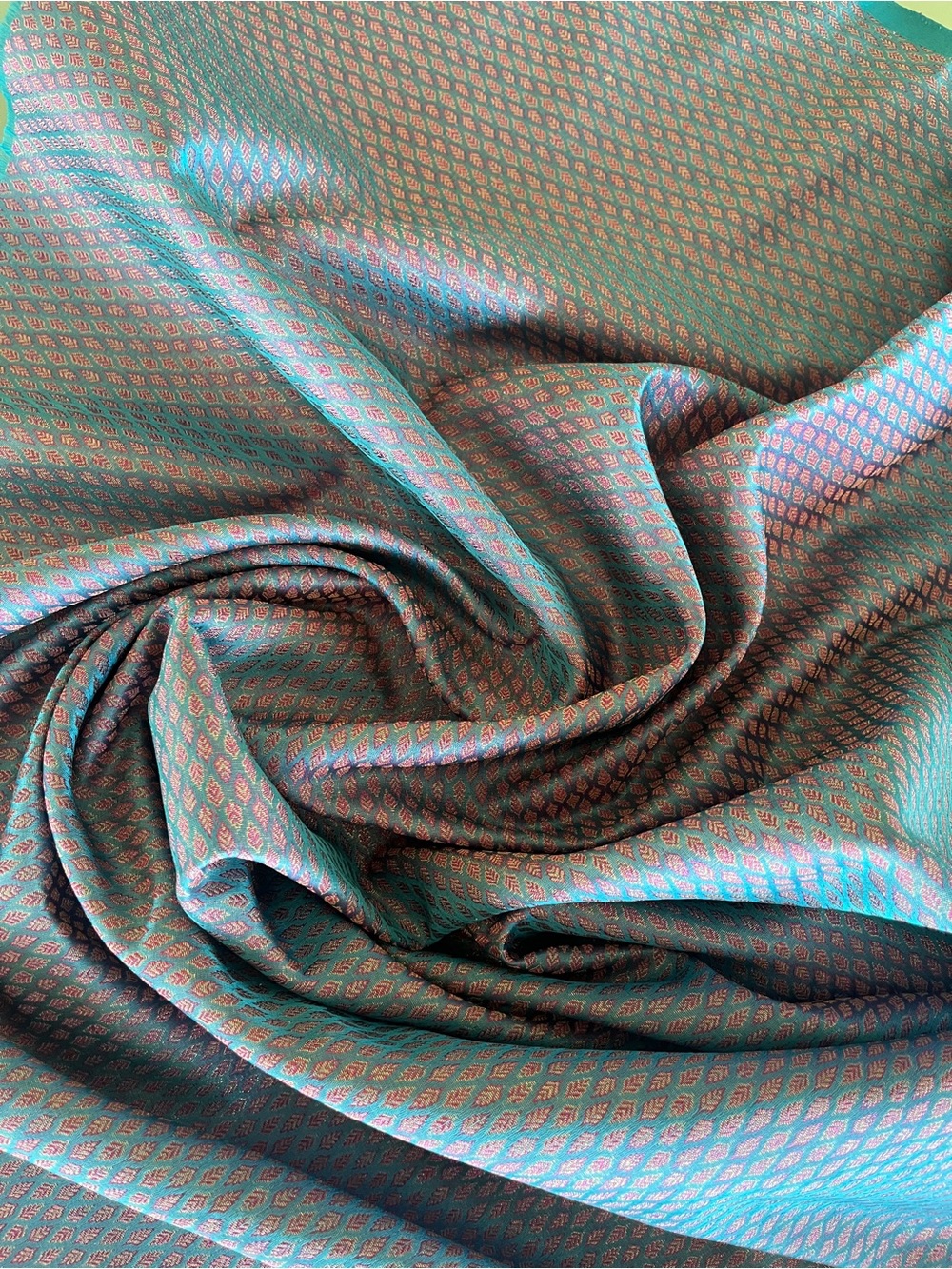 NWT 100% Silk  Brocade Fabric Nalli Saree Blouse Piece Teal & Pink 42" W 31" L